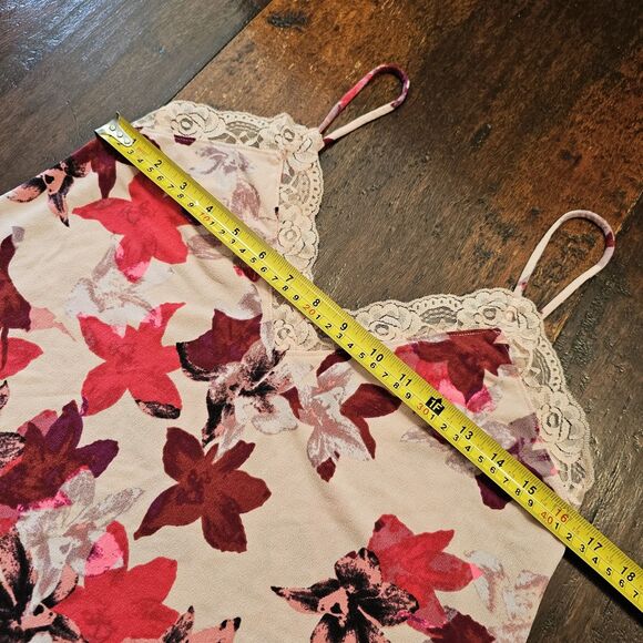 EXPRESS Size M Floral Lace Trim Cami Tank Top Blush Pink Red Y2K Lingerie Style - Picture 6 of 7